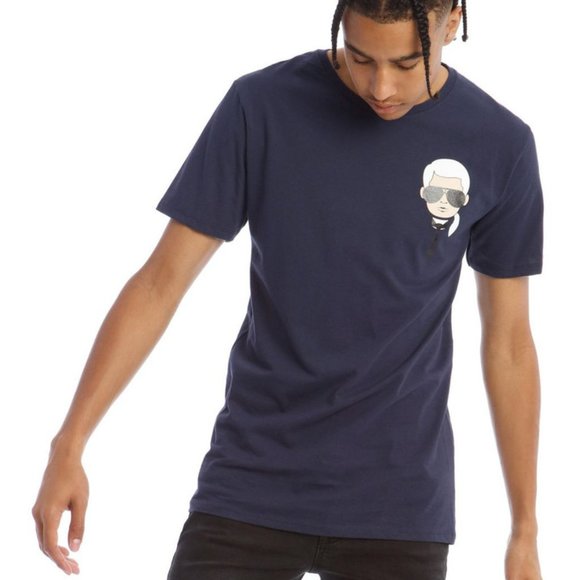 KARL LAGERFELD Blue Men's Caricature Logo Tee | S - Picture 2 of 4